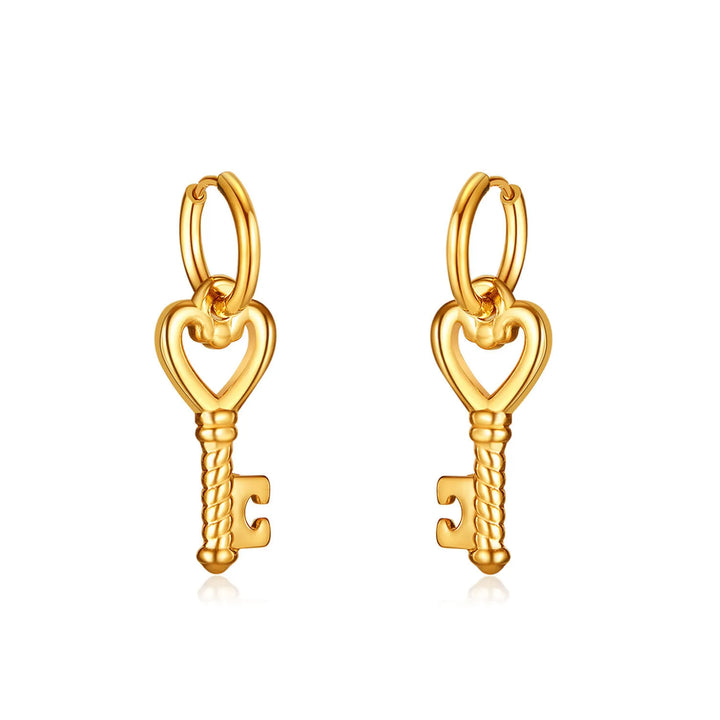 Steel Love Key Earrings