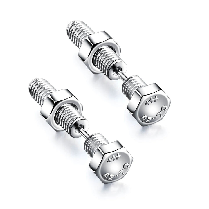 Mens Nut Bolt Barbell Earrings