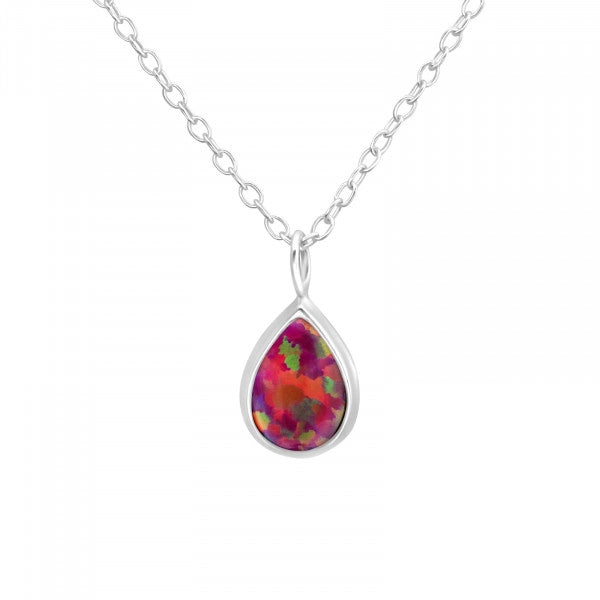 Silver Pear Opal Necklace