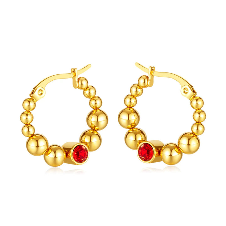 Steel Beads Red Link Hoop Earring with CZ