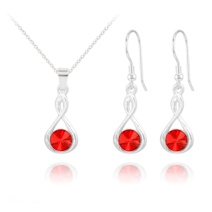 Infinity Fine Silver Red Siam Jewellery Set