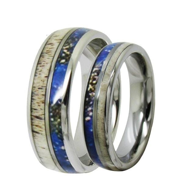 Tungsten Antler Inlay Silver Wedding Bands