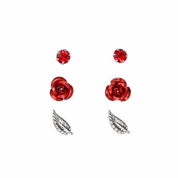 Silver Rose Earrings Set 