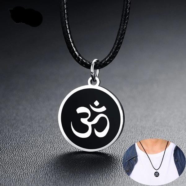 Steel Silver Black Om Necklace