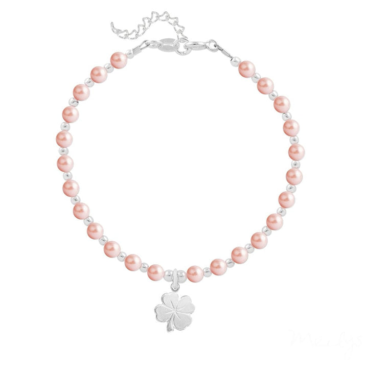 Silver Rose Pearl Clover Bracelet