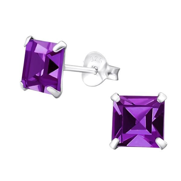 Silver Square Amethyst Earrings