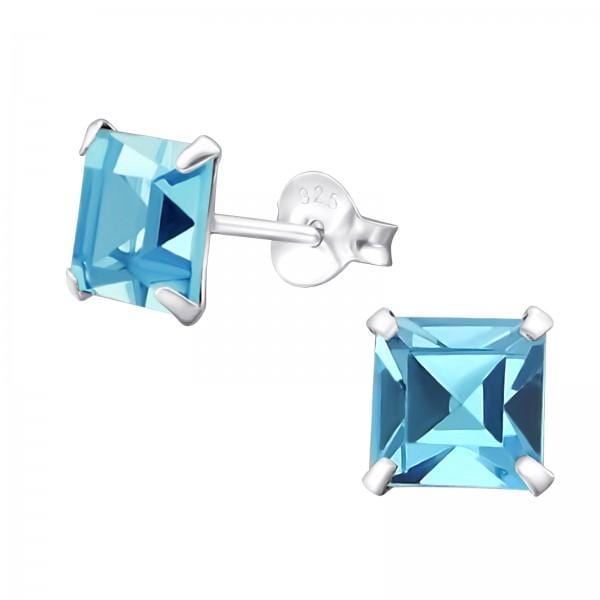 Silver Square Aqua Bohemica Earrings