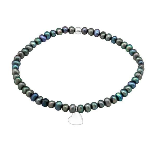 Multi-tone Freshwater Pearl Bracelet with Silver Heart Pendant