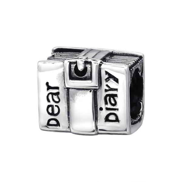 Silver Diary Book Charm Bead