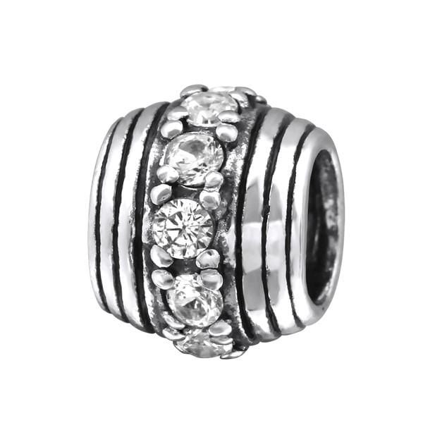 Silver Round CZ Crystal Charm Bead