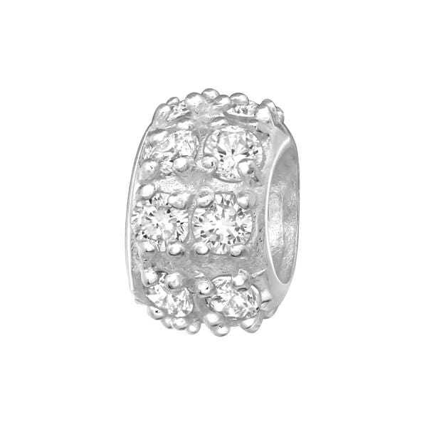 Silver CZ Crystal Round Charm Bead