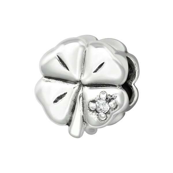 Silver Lucky Clover CZ Crystal Charm Bead