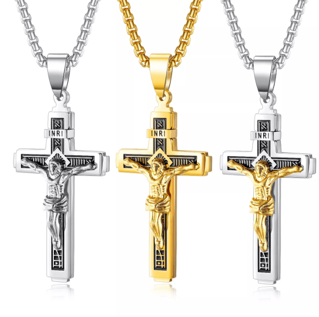 Mens Jesus Crucifix Cross Necklace