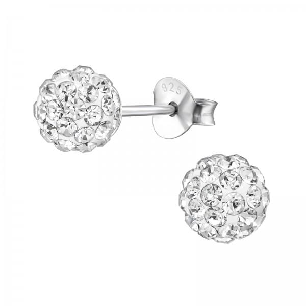 Silver Crystal Ball Stud Earrings