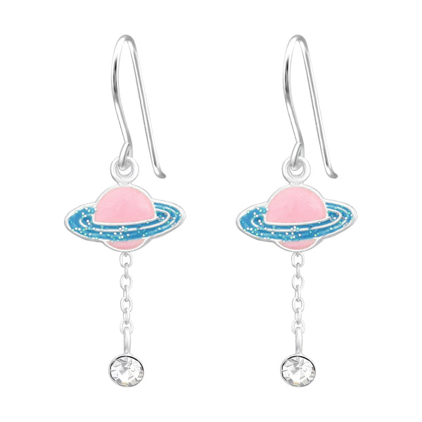 Kids Silver Saturn Planet Hanging Earrings