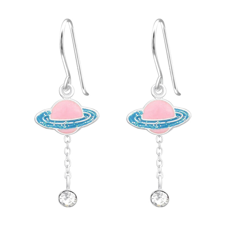 Kids Silver Saturn Planet Hanging Earrings