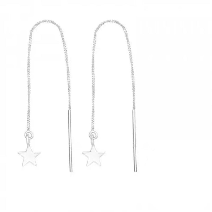 Silver Star Thread long Earrings