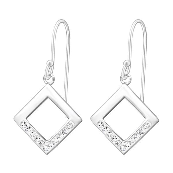 Silver Square Crystal Earrings