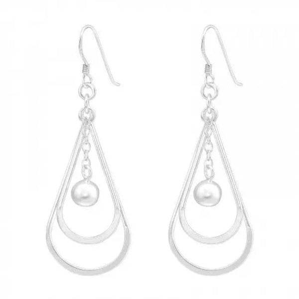 Silver Pear-Shaped  Hanging Ball Earrings