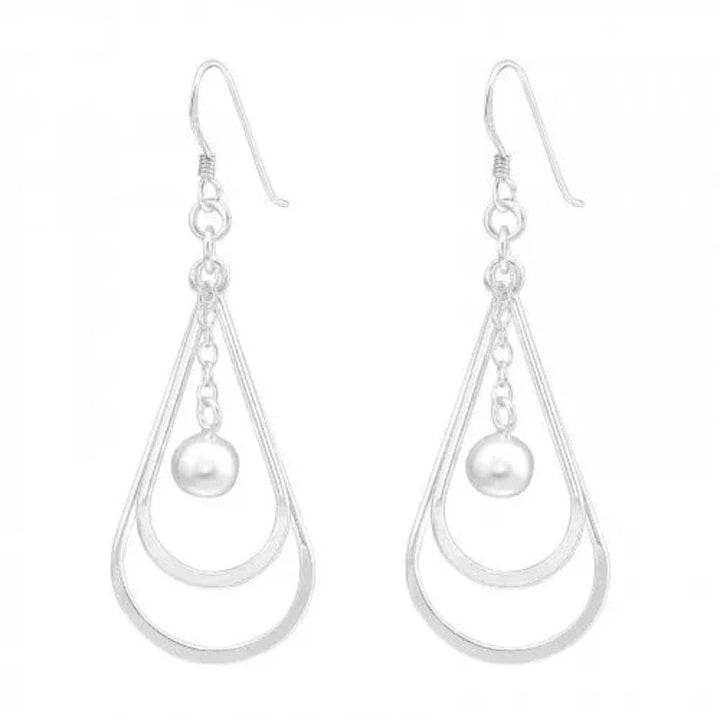 Silver Pear-Shaped  Hanging Ball Earrings