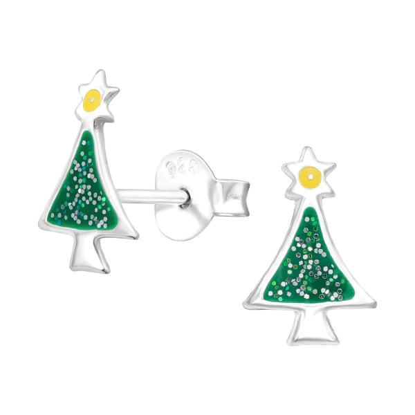 Silver Christmas Tree Earrings for Girls