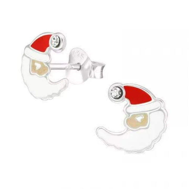 Kids Silver Santa Claus Stud Earrings