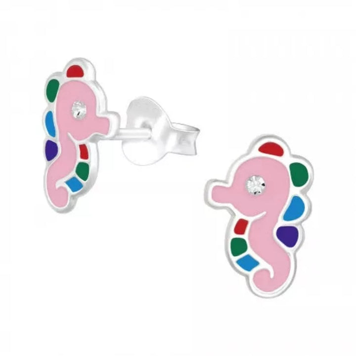 Kids Silver Sea Horse Stud Earrings