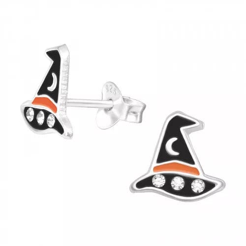 Kids Silver Witch Hat Stud Earrings