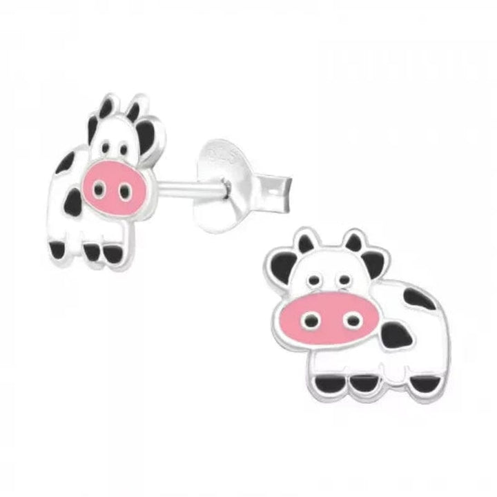 Kids Silver Cow Stud Earrings