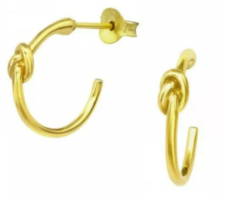 Gold Plated Knot Half Hoop Stud Earrings