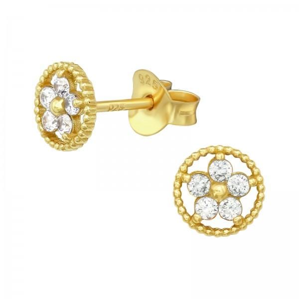 Silver Flower Ear Studs 