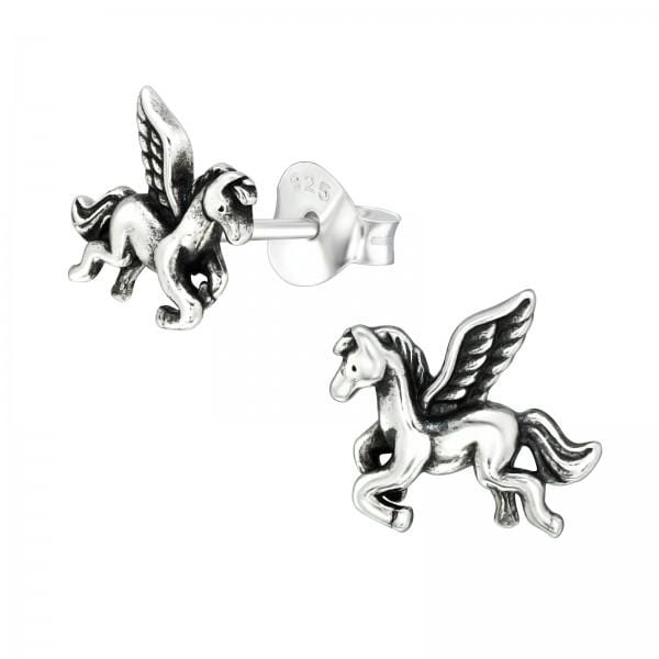 Silver Pegasus Stud Earrings