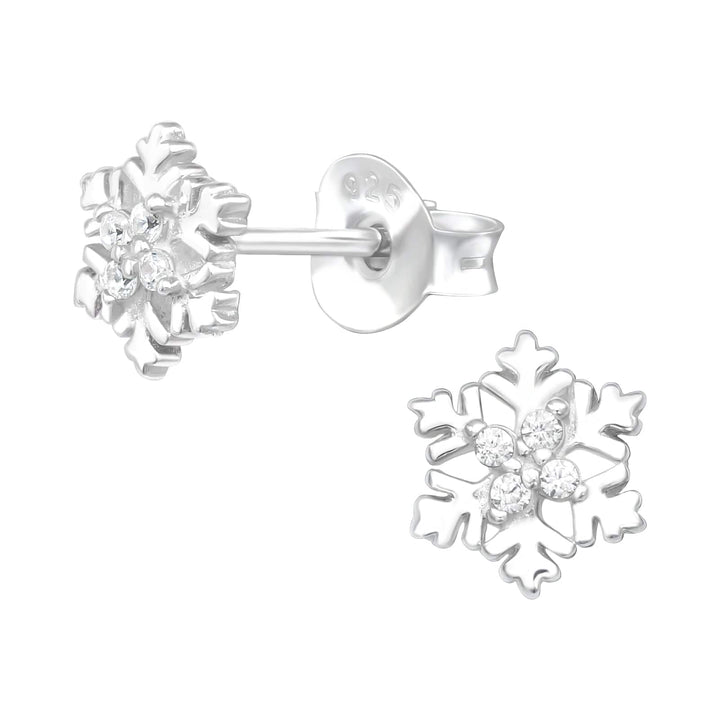 Silver CZ Crystal Snowflake Stud Earrings