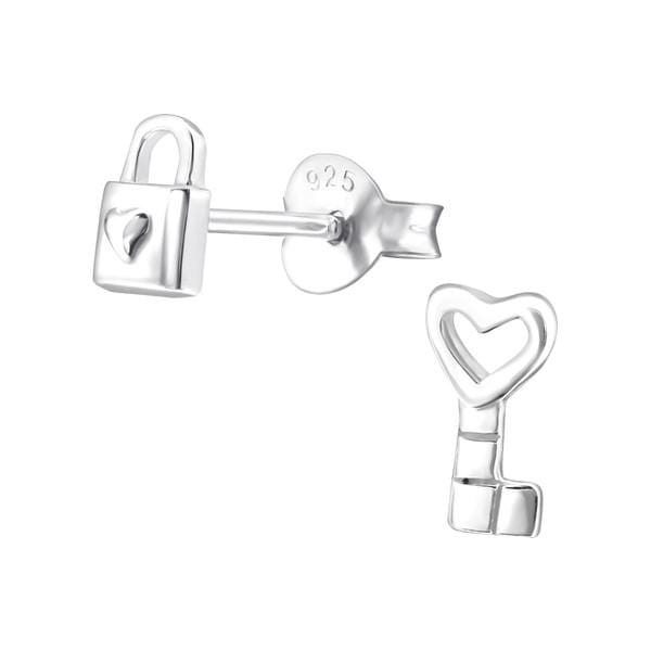 Silver Key Stud Earrings