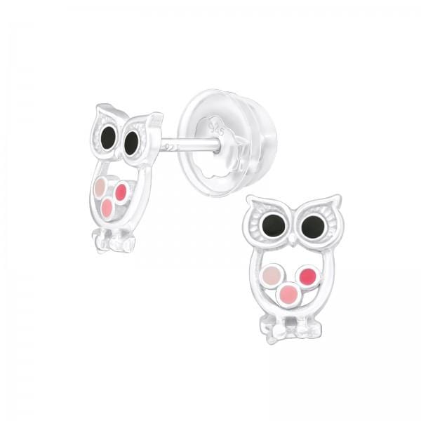 Kids Silver Owl Stud Earrings