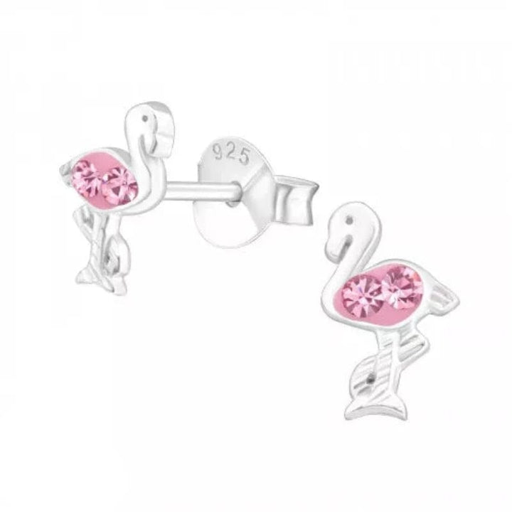 Silver Light Rose Flamingo Stud Earrings