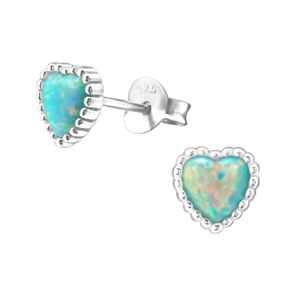 Silver Round Opal Stud Earrings