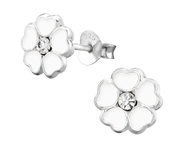 Children's Silver Flower Crystal Ear Studs