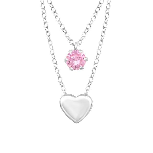 Silver Heart Necklace with CZ