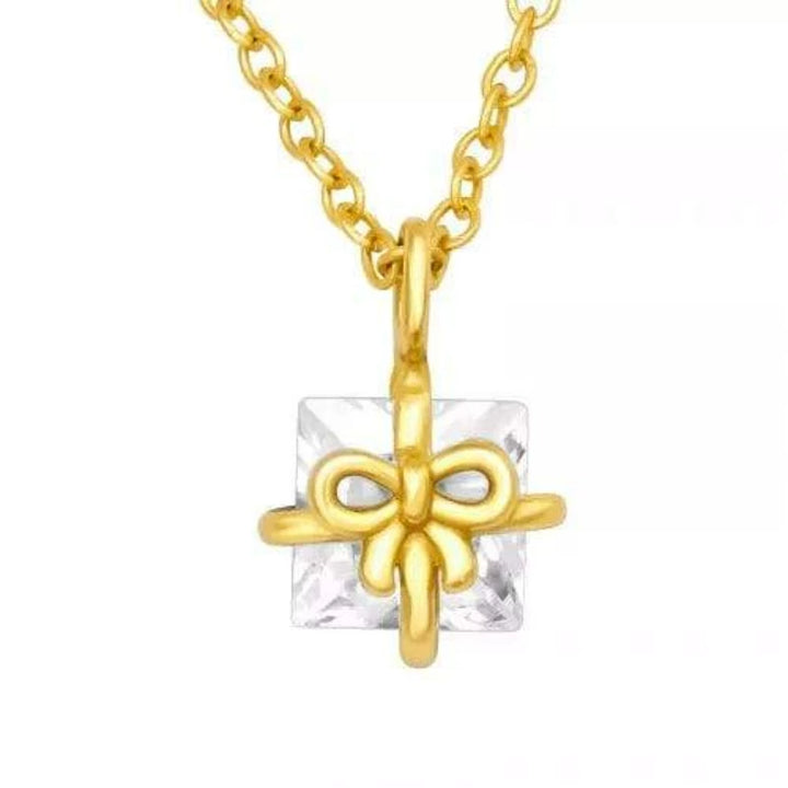 Silver Gold Gift Box Necklace with Cubic Zirconia