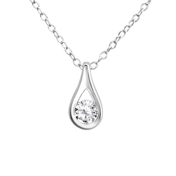 Silver Tear Drop Necklace with CZ