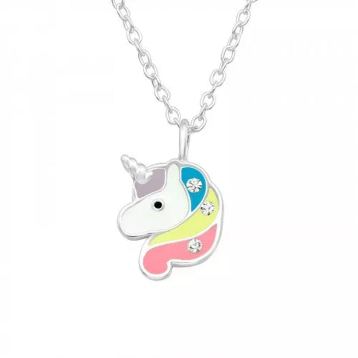 Kids Silver Crystal Unicorn Necklace