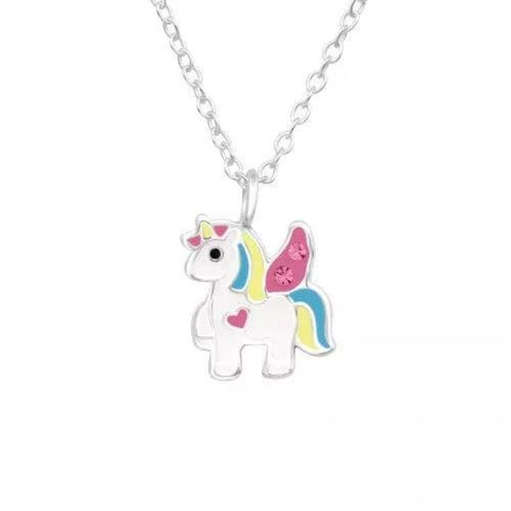 Kids Silver Crystal Unicorn Necklace