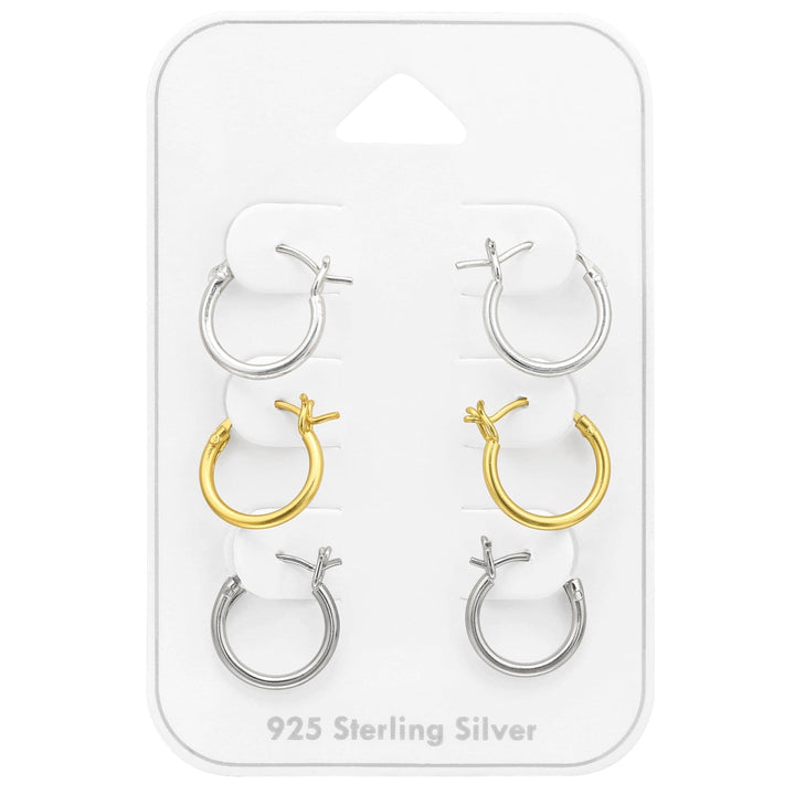 Silver French Lock Hoop Earrings Set