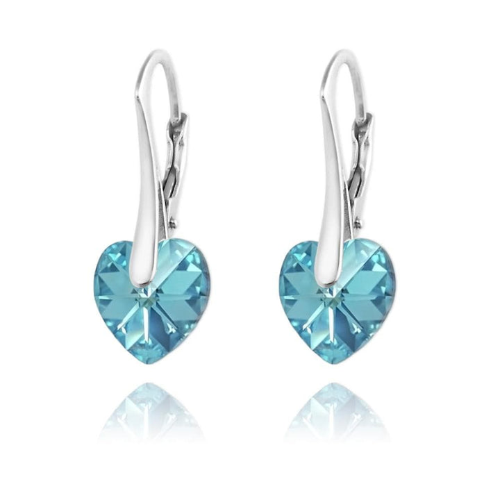 Silver Heart Earrings Aquamarine