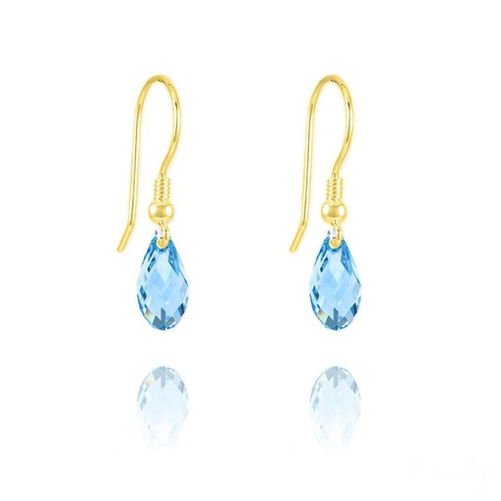 24K Gold Aquamarine Swarovski Crystal Teardrop Earrings