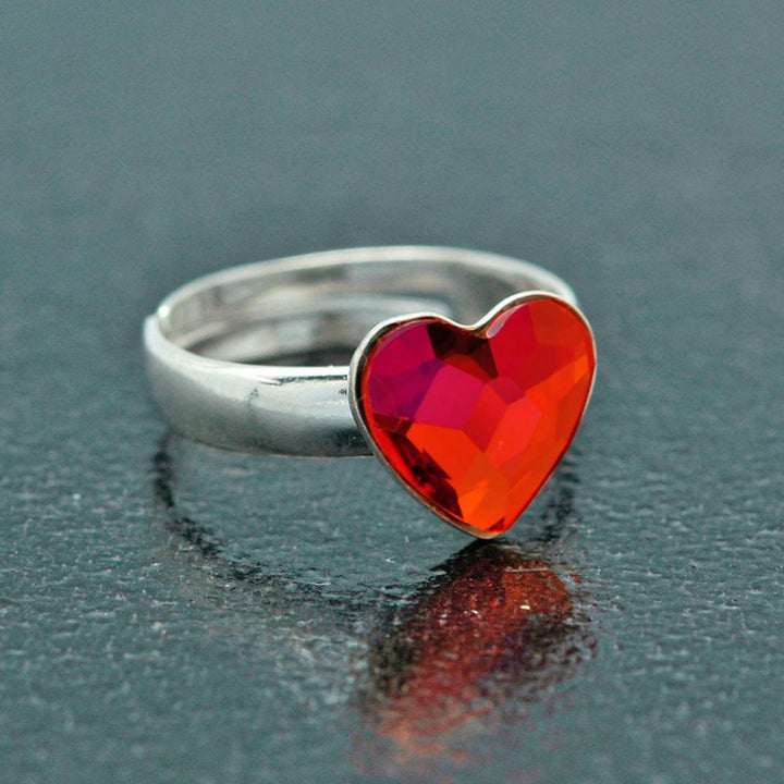 Silver Heart Light Siam Ring