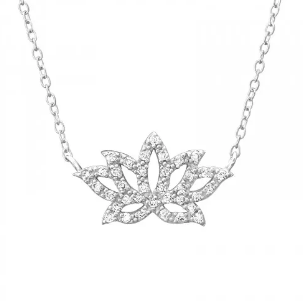 Silver Cubic Zirconia Lotus Necklace