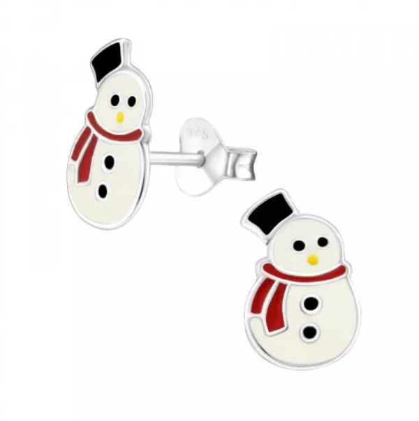 Kids Silver Snowman Ear Studs