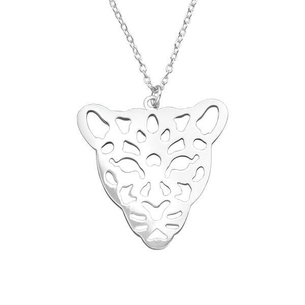  Laser Cut Silver Leopard Necklace